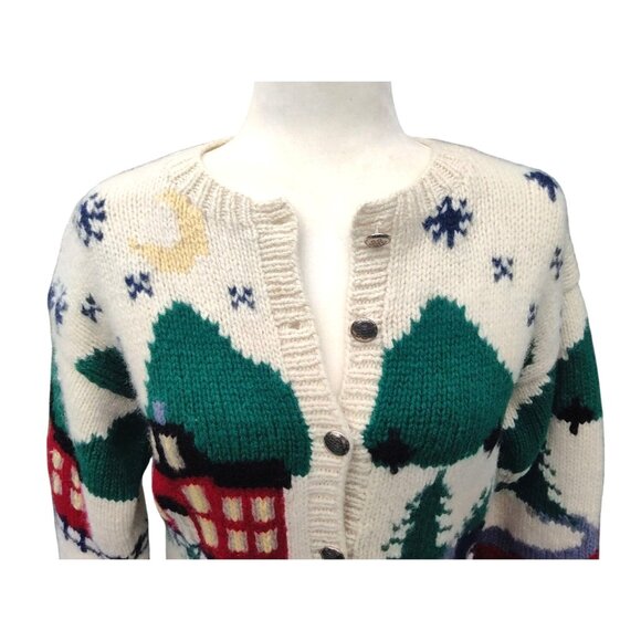 Vintage Eddie Bauer Women's Size Small Knit Village 100% Wool Cardigan Sweater - Picture 5 of 13